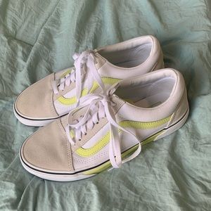 lime green, beige, and white rare old skool vans